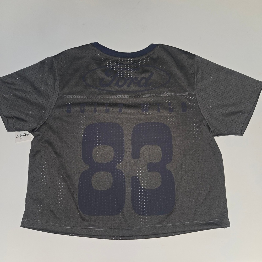 Ford Bronco 83 Graphic Mesh Jersey Crop Top Gray Short Sleeve Womens Large NWT - Picture 2 of 4